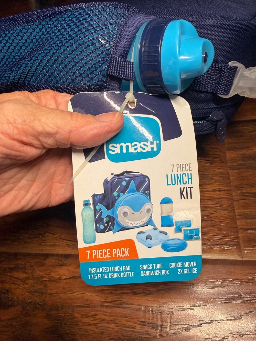 Kids Blue Shark Lunch Bag with Side Bottle Pocket. NWT